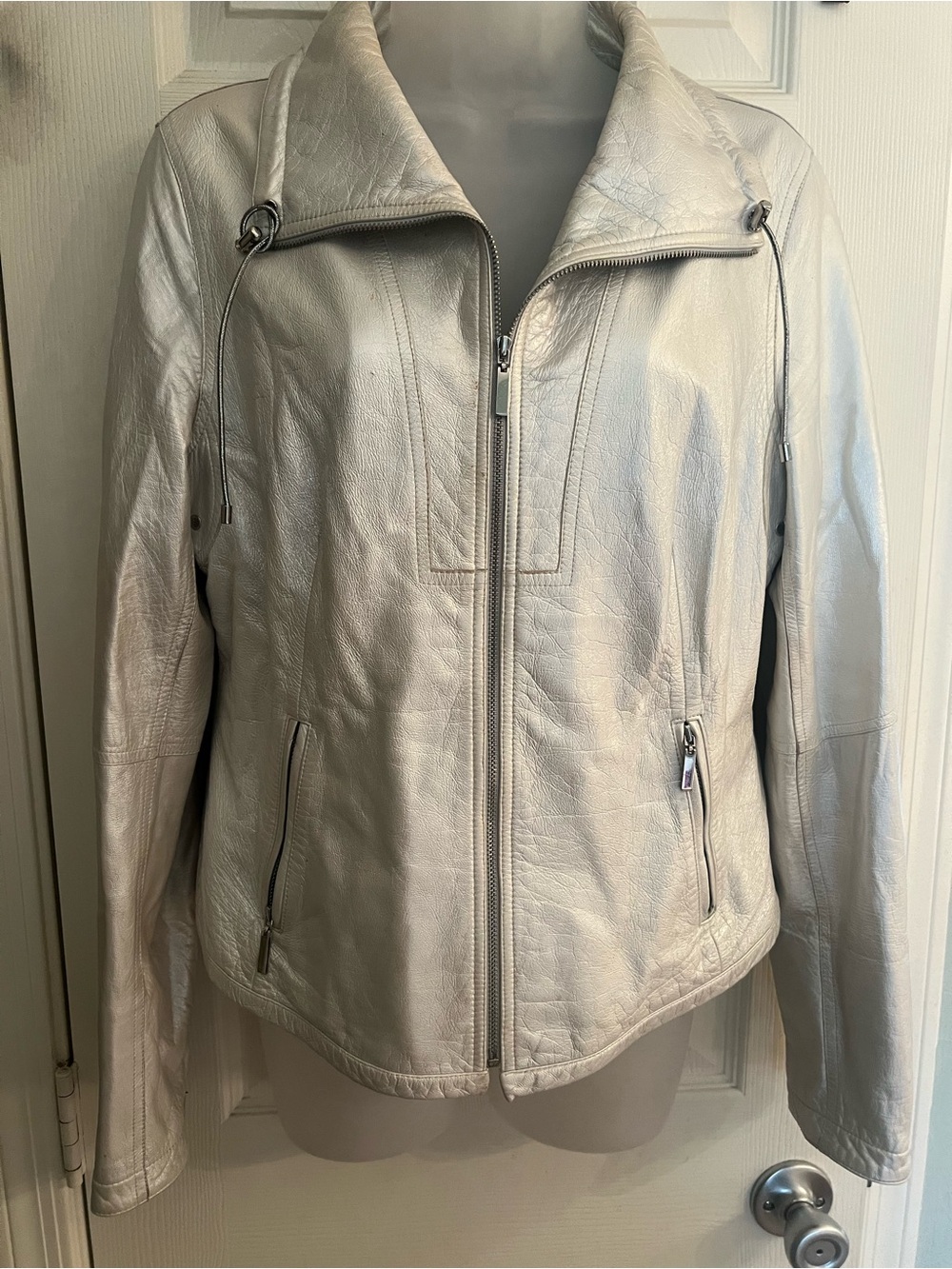 VTG Carlisle leather silver moto jacket 10